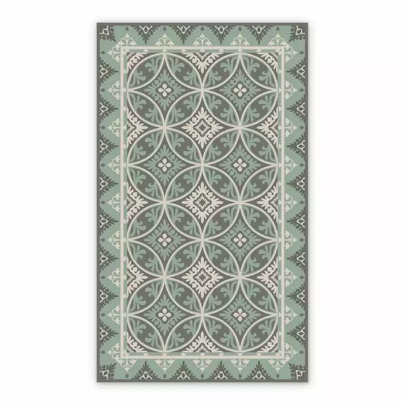 Dywan winylowy szaro zielone kafelki azulejos